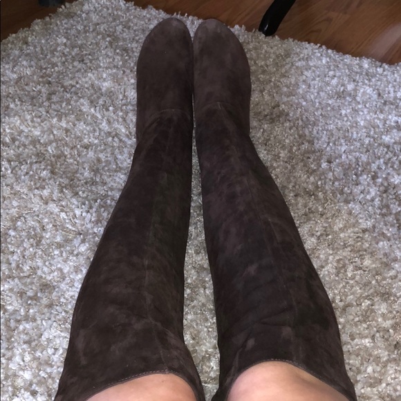 Over the knee brown suede heeled boots - Picture 2 of 6